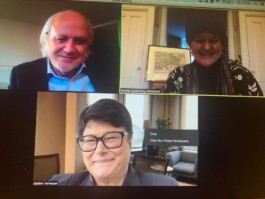 Jorge Chaminé, président du Centre Européen de Musique s'entretient avec Sabine Verheyen et la secrétaire générale d'Europa Nostra